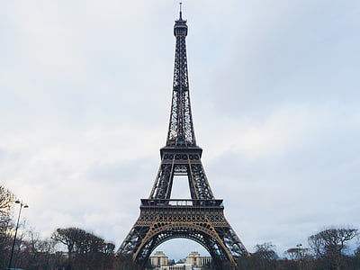 eifle, Башня, Франция, Париж, деревья, облака, небо