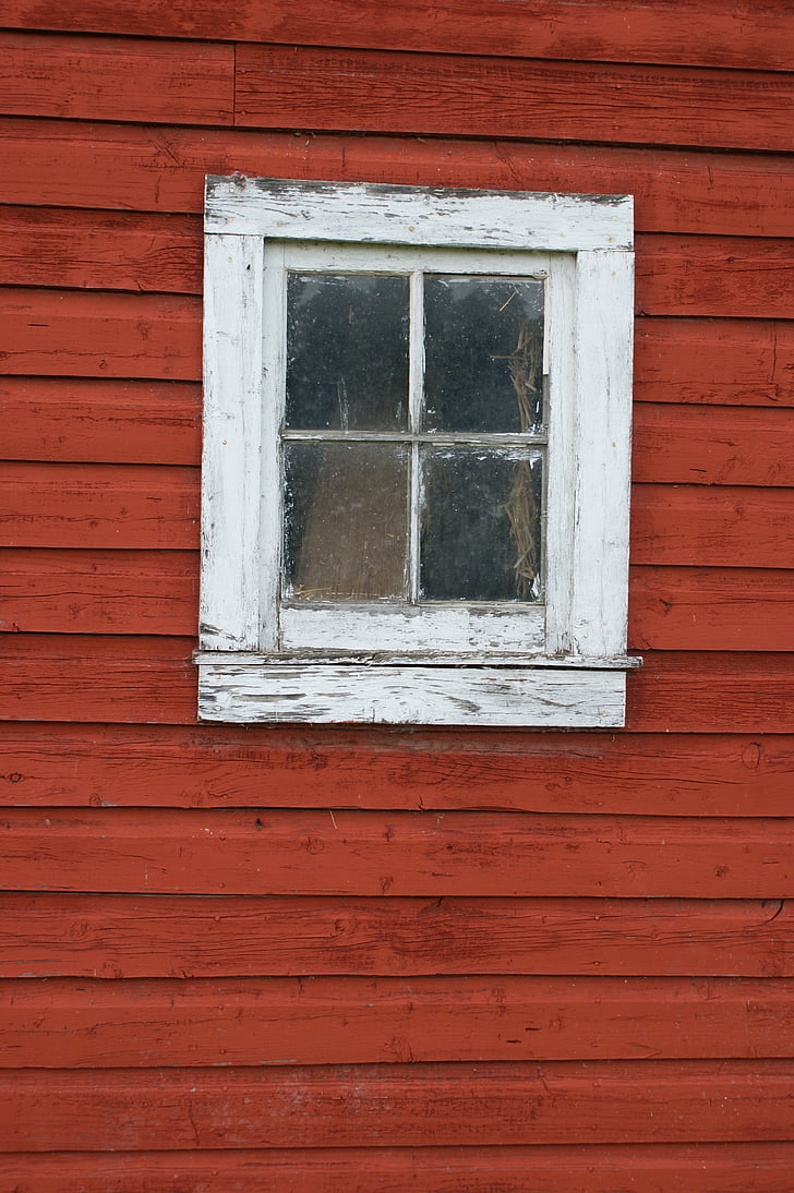 окно, Старый, сарай, красный, Винтаж, стена, здание