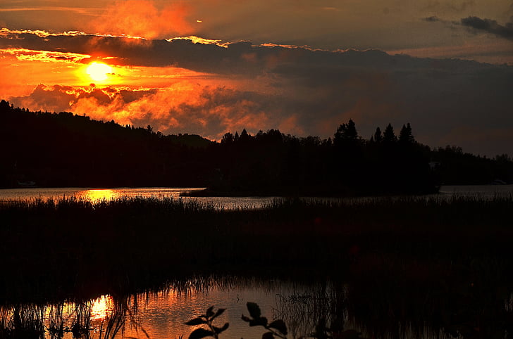 sunset, lake, nature, water, twilight, landscape, evening
