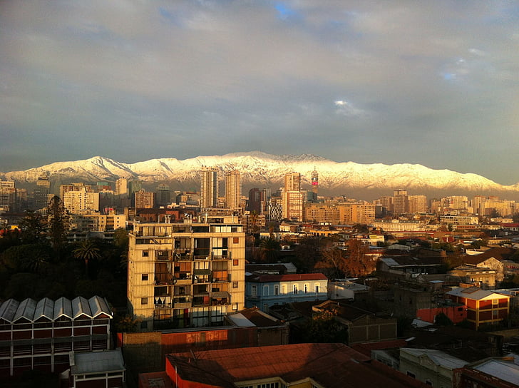 Santiago, staden, Santiago de chile, solnedgång