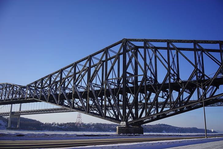 hængebro, Bridge, Québec, vinter, St lawrence floden, Ice, byer
