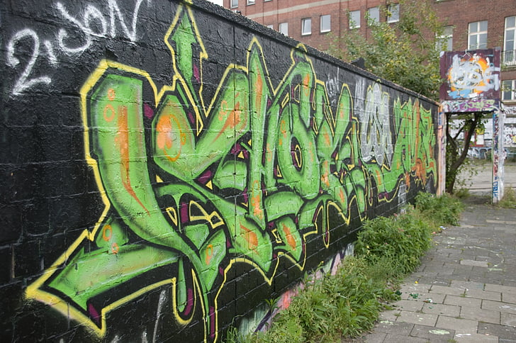 Graffiti, pared, rociador de, fachada