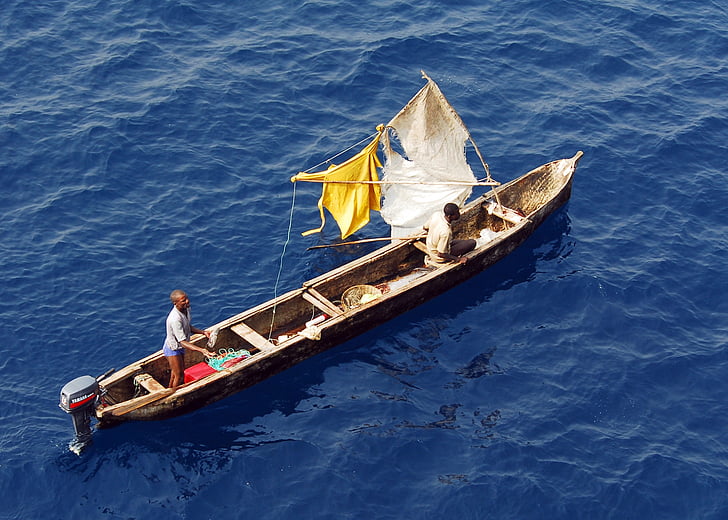 Гвинейски залив, лодка, рибари, море, океан, вода, нужда от помощ