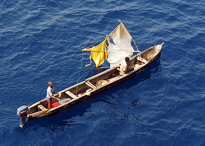 几内亚湾, 小船, 渔民, 海, 海洋, 水, 需要帮助