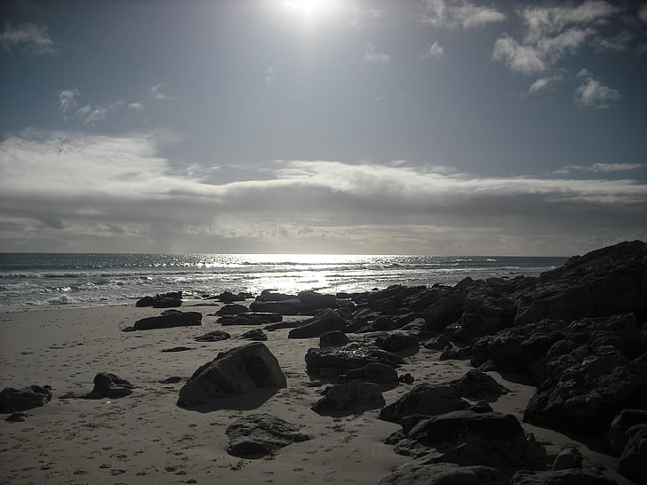 päikesevalguse, Beach, ranniku, Ocean, Sea, vee, kivid