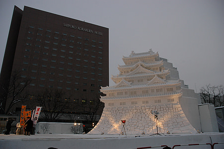 ledena skulptura, ledeno palačo, Japonska, čarobno zimsko, zamrznjeni, LED, noč