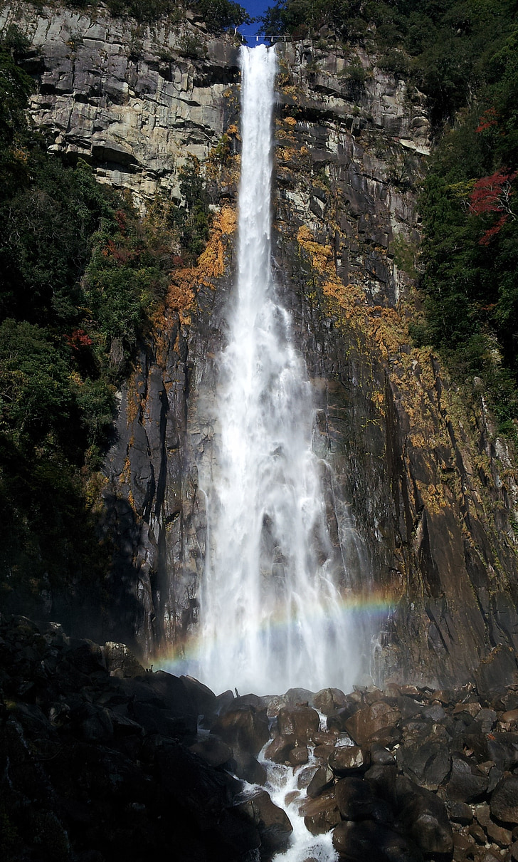 waterfall, natural, rainbow, water, river, japan, waterfall of nachi