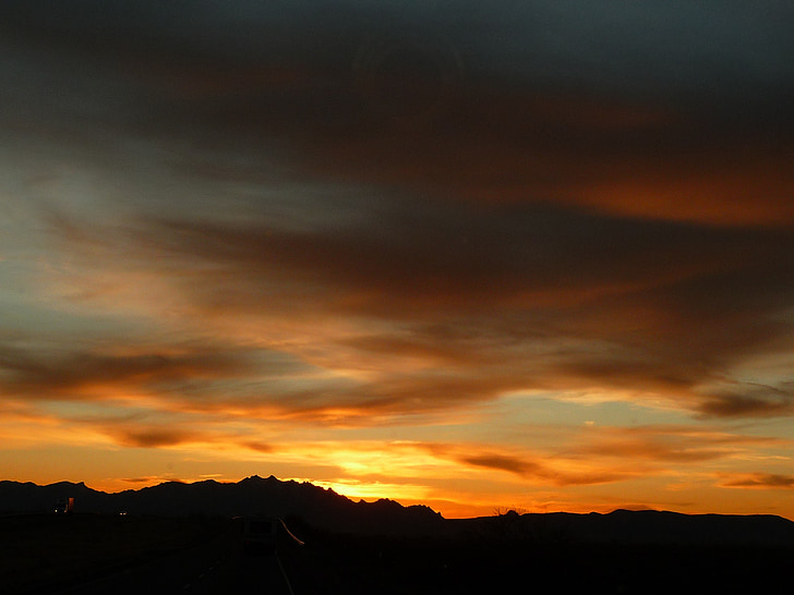 Arizona, Sunset, rød himmel, skyer, aften, naturskønne, landskab