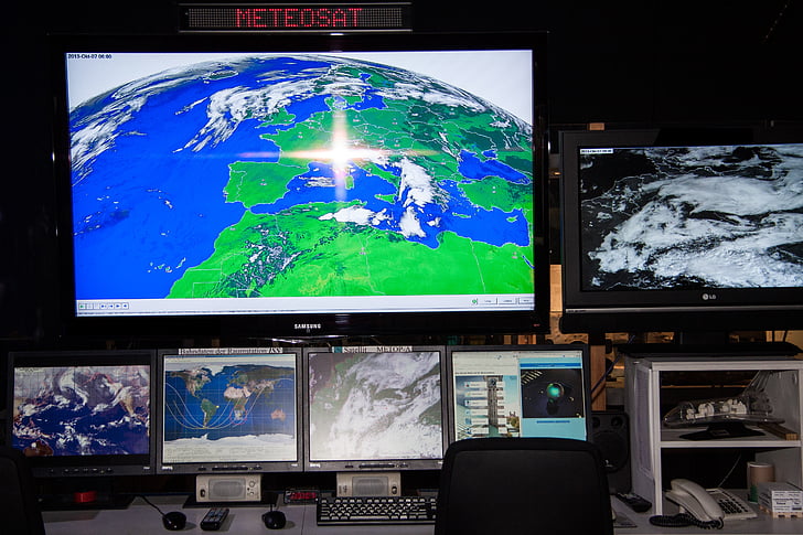 meteosat, weather satellite, workplace, meteorologist, weather observation, cloud formation, high