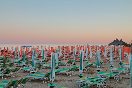 beach, umbrellas, sunset, sea, sand, vacations, summer