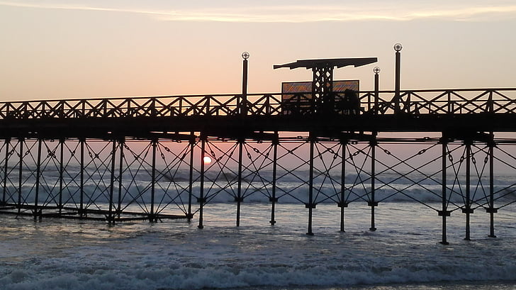 Pier, havet, solnedgång, Stellas