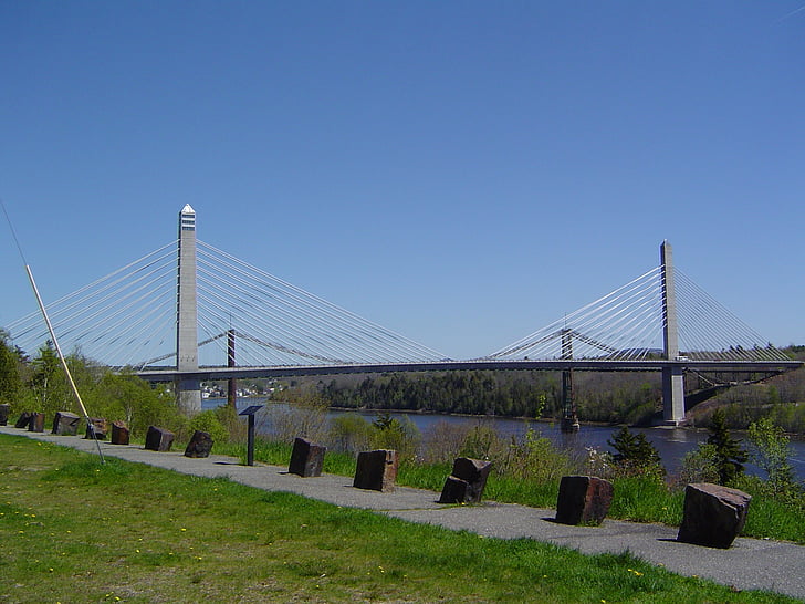 Bridge, vand, Maine, naturskønne, land, skråstagsbro, uden for