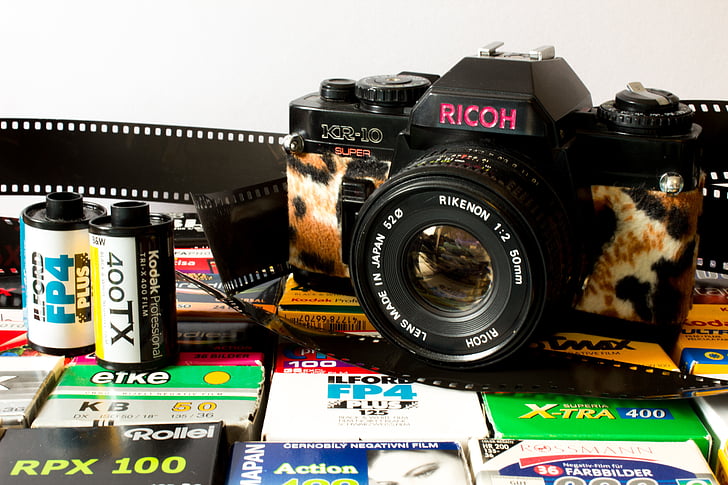 fotoaparát, analogový, Ricoh, bokovky, móda, růžová, starý fotoaparát