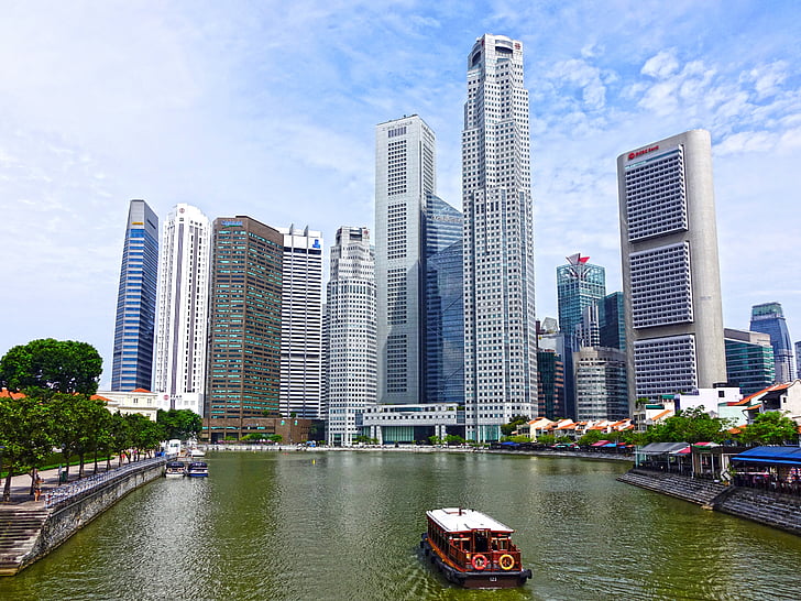 Singapur, Singapur rieky, Skyline, budova, vody, finančná štvrť, mrakodrap