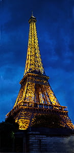 Paris, Frankrike, skymning, belyst, landmärke, arkitektur, Franska