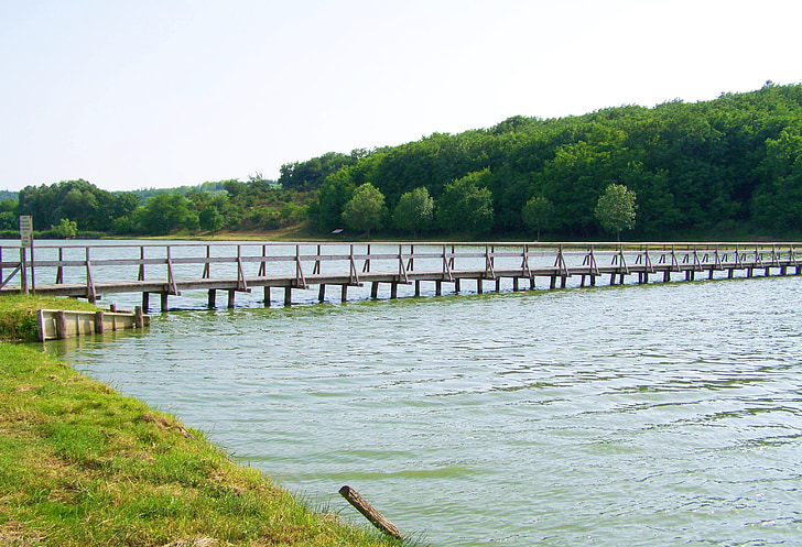 medinis tiltas, erősmároki ežeras, Vengrija, Gamta, upės, tiltas - vyras padarė struktūra, vandens
