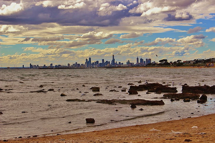 brighton beach, australia, seaside, sea, landscape, city skyline, nature