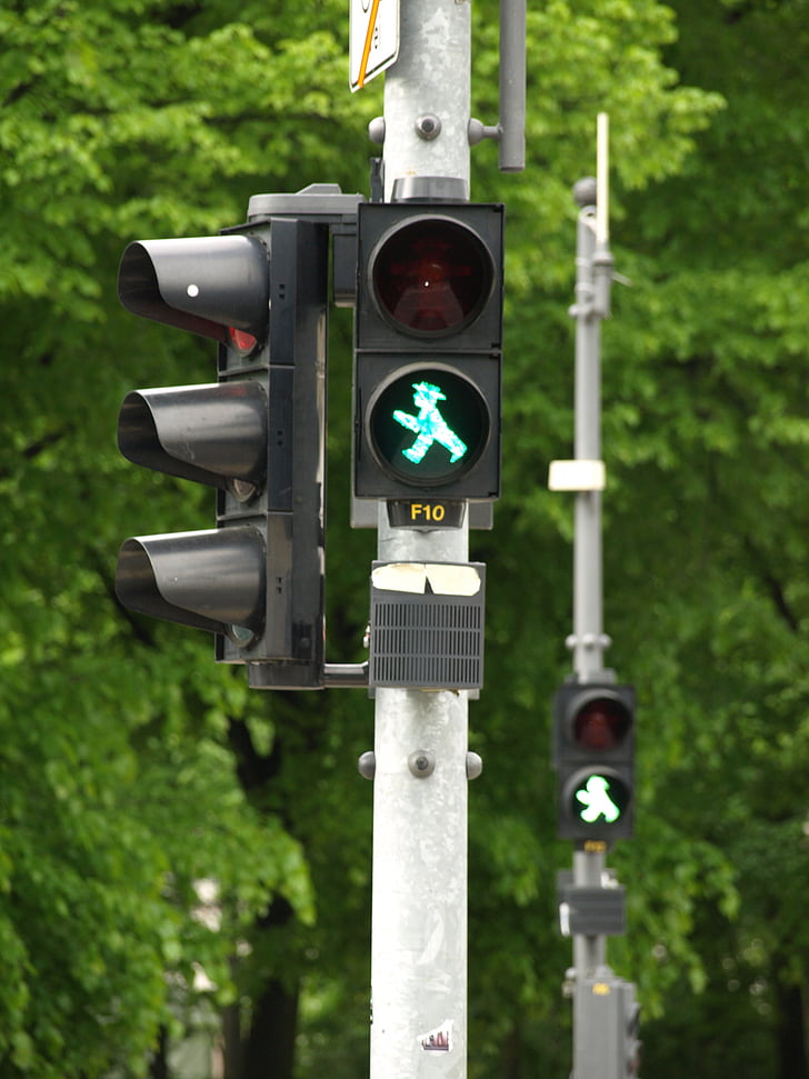 feu de circulation, Berlin, signal, feu rouge, trafic, rue, panneau de signalisation