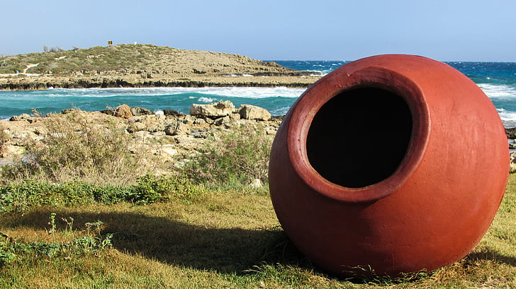 Cypern, Ayia napa, Nissi beach, jar, röd, behållare, traditionella