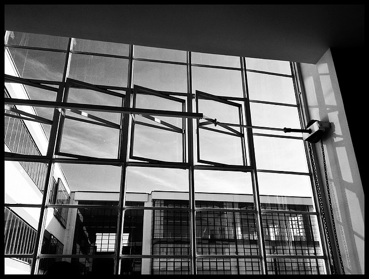 Windows, Bauhaus, Dessau, Tyskland, arkitektur, Gropius, svart