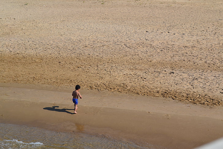 vaikas, paplūdimys, jūra, smėlio