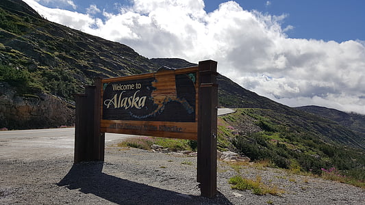 tegn, Alaska, Velkommen, USA, Amerika, Road, staten