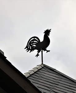 Vindflöjel, Hahn, Figur av metall, svart, hus tak, vind display, taket ornament