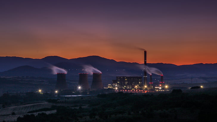 dawn, dusk, factory, industry, pollution, sky, smoke