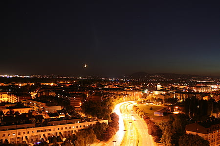 stadens silhuett, Zagreb, stad natt, Skyline, Panorama, Republiken Kroatien