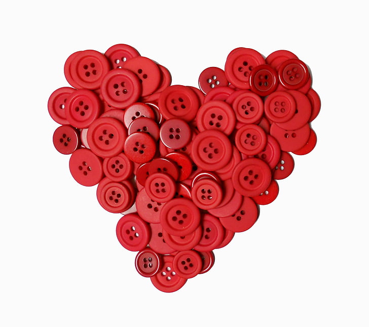 botões de, vermelho, corações, artesanato, crafty, formas, amor