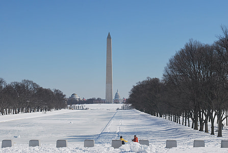 Washington-emlékmű, műemlékek, Amerikai, tőke, téli, washingtoni mall, híres