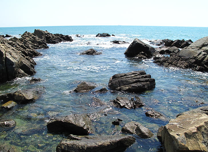 mar, ondas, roca, Costa, cielo, naturaleza