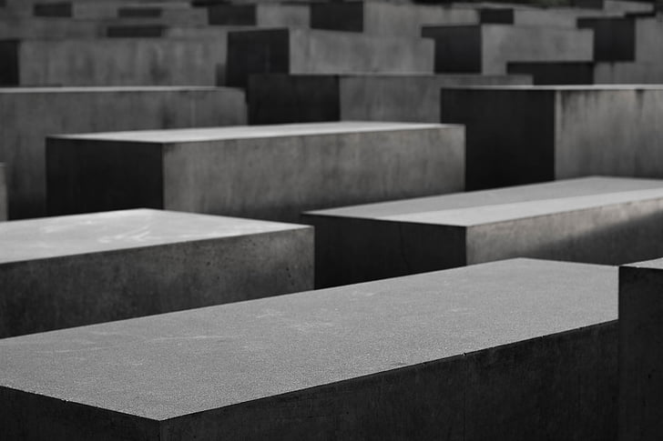 Berlijn, beton, Holocaust memorial, verdriet, steen, in een rij, volledige frame