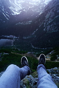 picioare, Lacul, munte, roci, pantofi, imagini de domeniu public, natura