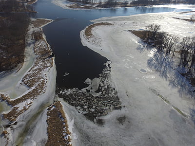 ドローン, 氷の流れ, 川