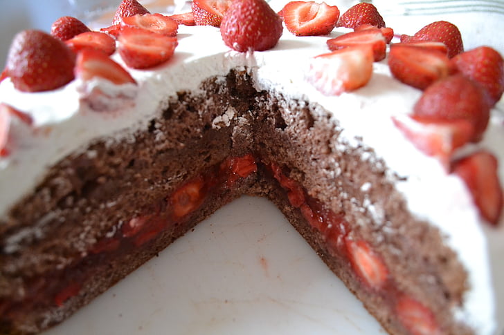cake, strawberry cake, strawberry, food, cream, sugar, plate