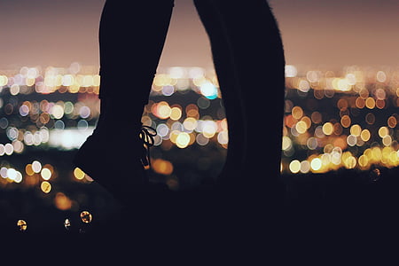 Silhouette, hình ảnh, Cặp vợ chồng, feets, đèn chiếu sáng, mờ, thành phố