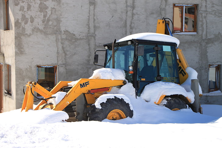 pelle rétro, froide, Digger, chasse-neige, chargeur, neige, tracteur