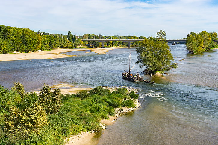 Loire, Prancūzija turai, upės, Smėlio sekluma, vandens, banko, Gamta