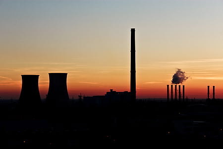 contaminació atmosfèrica, backlit, carbó, Alba, capvespre, energia, molinet