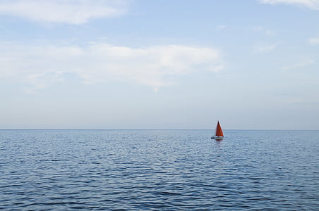 oranžna, jadrnice, Ocean, dnevno, morje, čoln, Šola ladjo