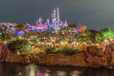 Disney, mare di Disney, vista di notte, luce, brillante, Giappone, costruzione
