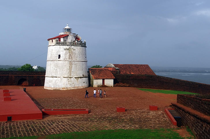 Aguada fort, Lighthouse, portugalskej fort, 17. storočie, Goa, Aguada, India