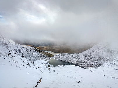 snow, covered, mountain, cloudy, sky, daytime, winter