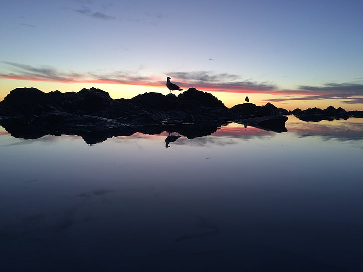 Mar tranquil·la, posta de sol, platja, natura, Mar, capvespre, reflexió