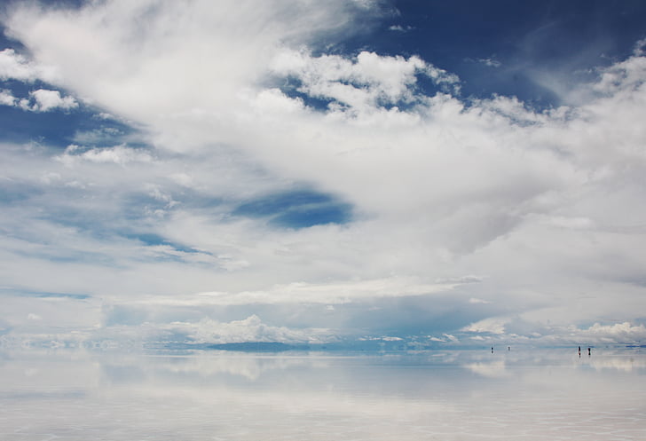 salt, lake, white, clouds, sky, water, reflection