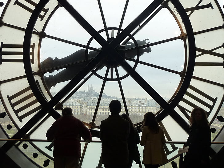 Musée d'orsay, Paríž, hodiny, stínohra, čierna a biela, Staničné hodiny, Múzeum výtvarných umení