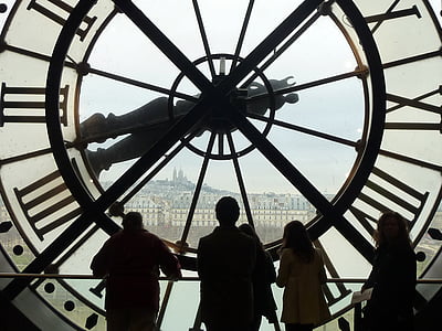 Muzeum Orsay, Paryż, zegar, cieni, czarno-białe, Dworzec zegar, Muzeum Sztuk Pięknych