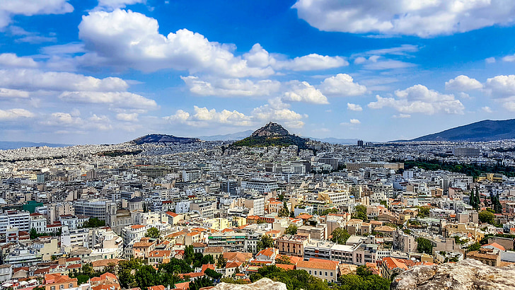 Atenes, turó, ciutat, veure, escèniques, Perspectiva, cel
