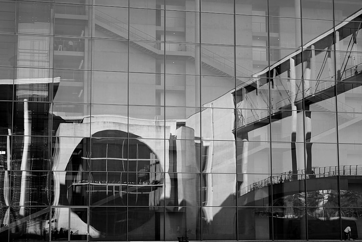 architecture, façade en verre, façade, façades en verre, verre, mise en miroir, réflexions
